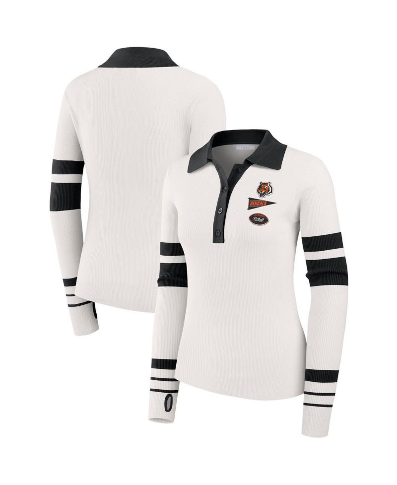 Women's White Cincinnati Bengals Ribbed Henley Polo Shirt