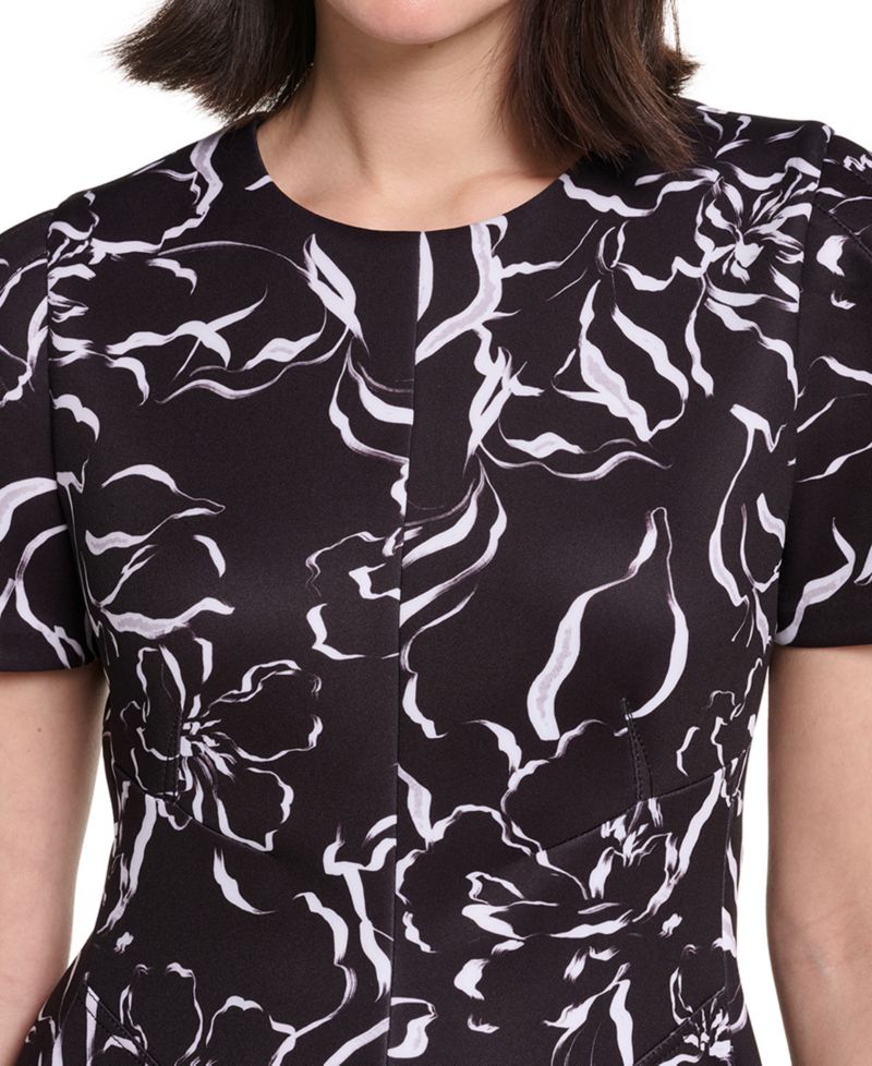 Petite Short-Sleeve Floral-Print Fit & Flare Midi Dress