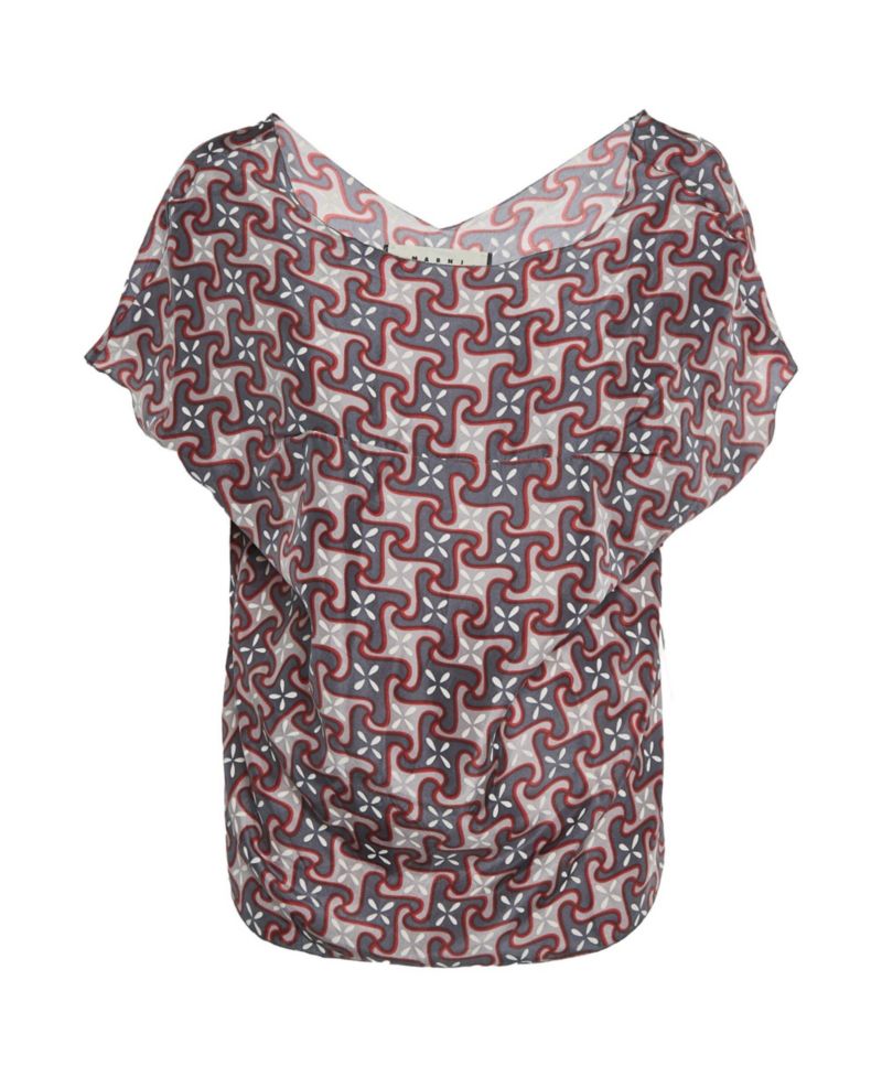 Women's Geometric Print Silk Draped Blouse