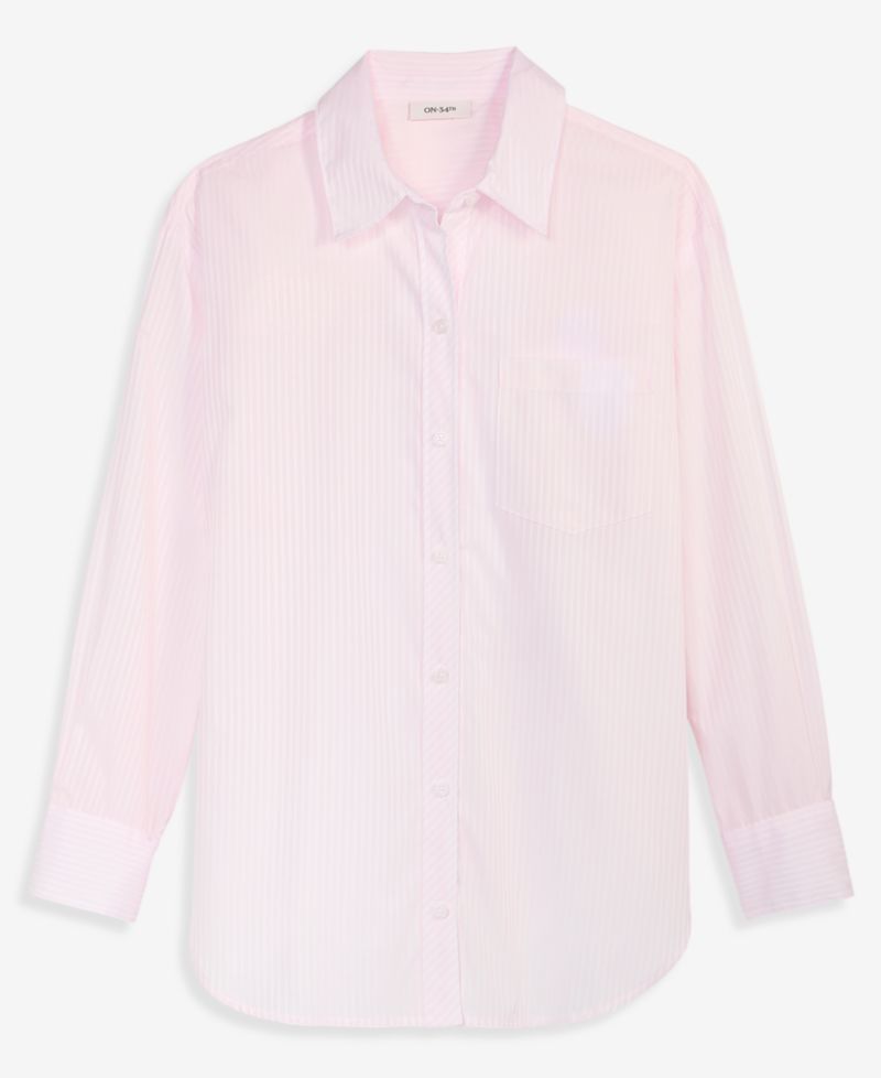 Women's Long-Sleeve Twill Striped Button-Down Shirt