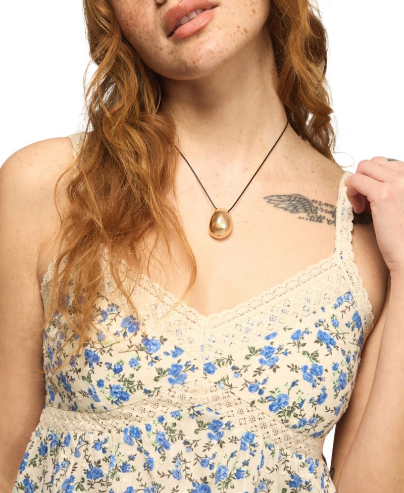 Women's Sleeveless Printed Lace Trimmed Tank Top