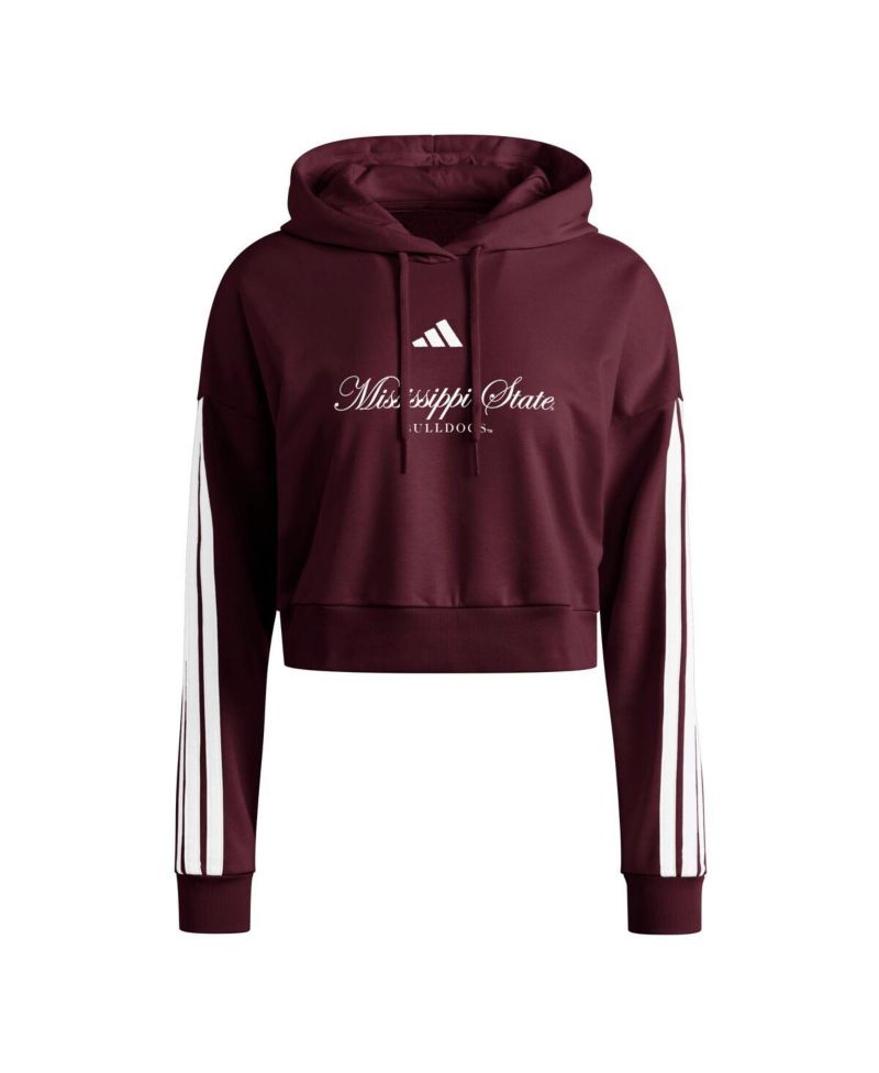 Women's Maroon Mississippi State Bulldogs Campus Queen Cropped Pullover Hoodie