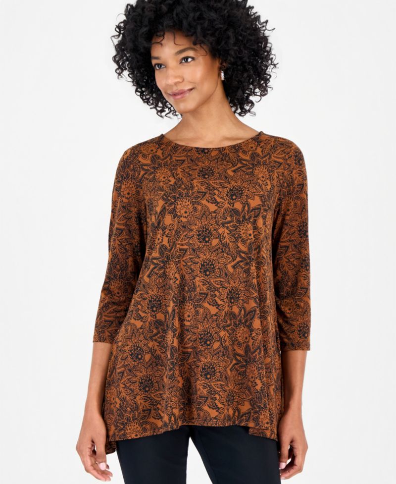 Women's Floral 3/4-Sleeve Swing Top