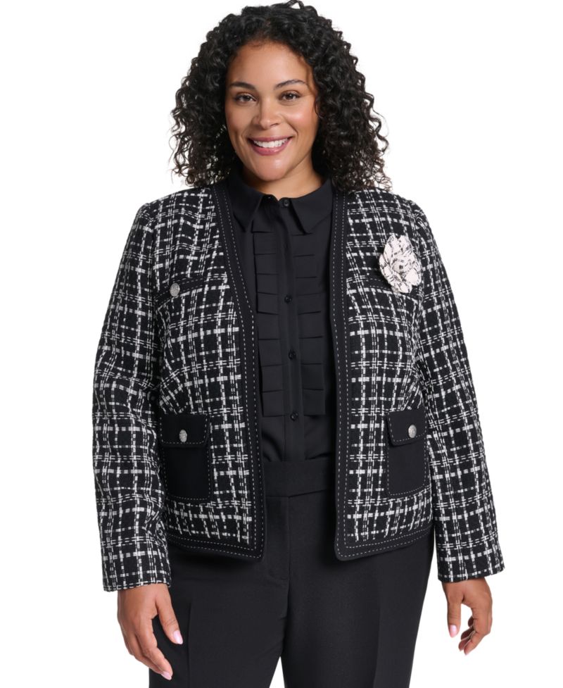 Plus Size Open-Front Woven Jacket