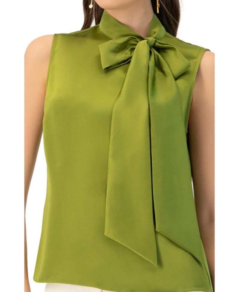 Women's Sleeveless Satin Blouse with Neck Tie