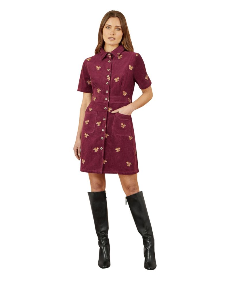 Women's Fox Embroidered Cord Shirt Dress