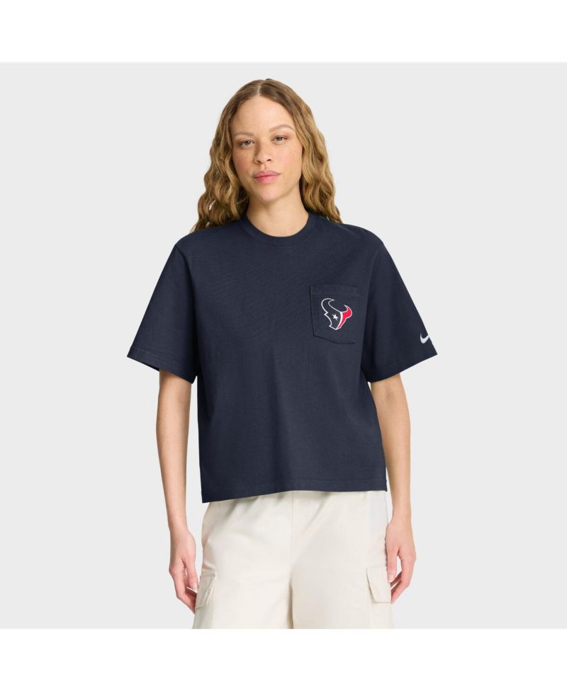 Women's Navy Houston Texans Rewind Pocket Boxy T-Shirt