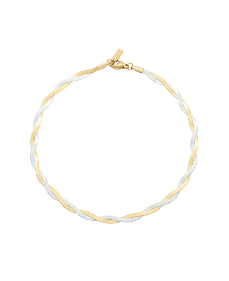 Tarnish-Resistant Mixed Metal Braided Herringbone Chain Amina Anklet