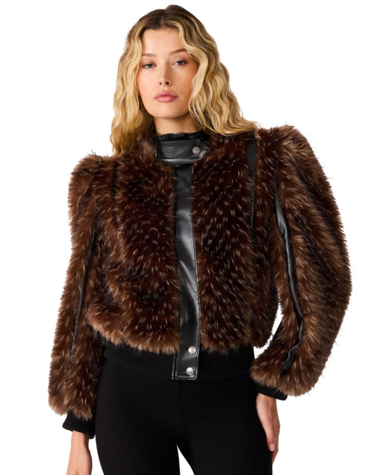 Women's Pru Faux-Fur Cropped Mock-Neck Jacket