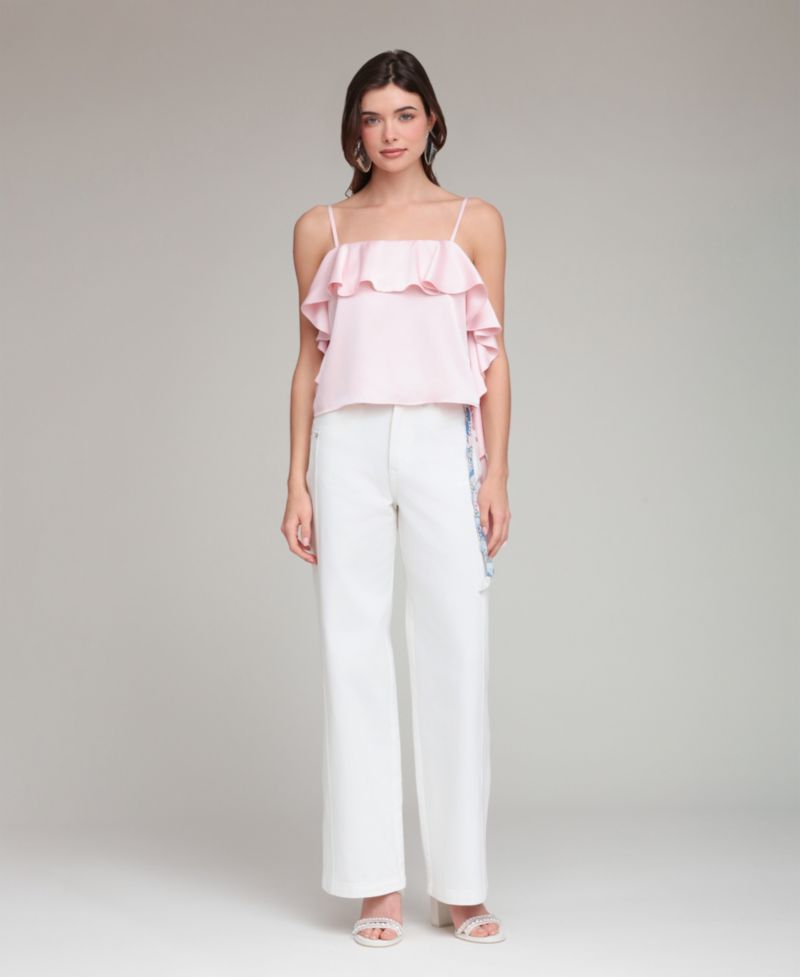 Women's Asymmetric Ruffle Detail Square Neck Top