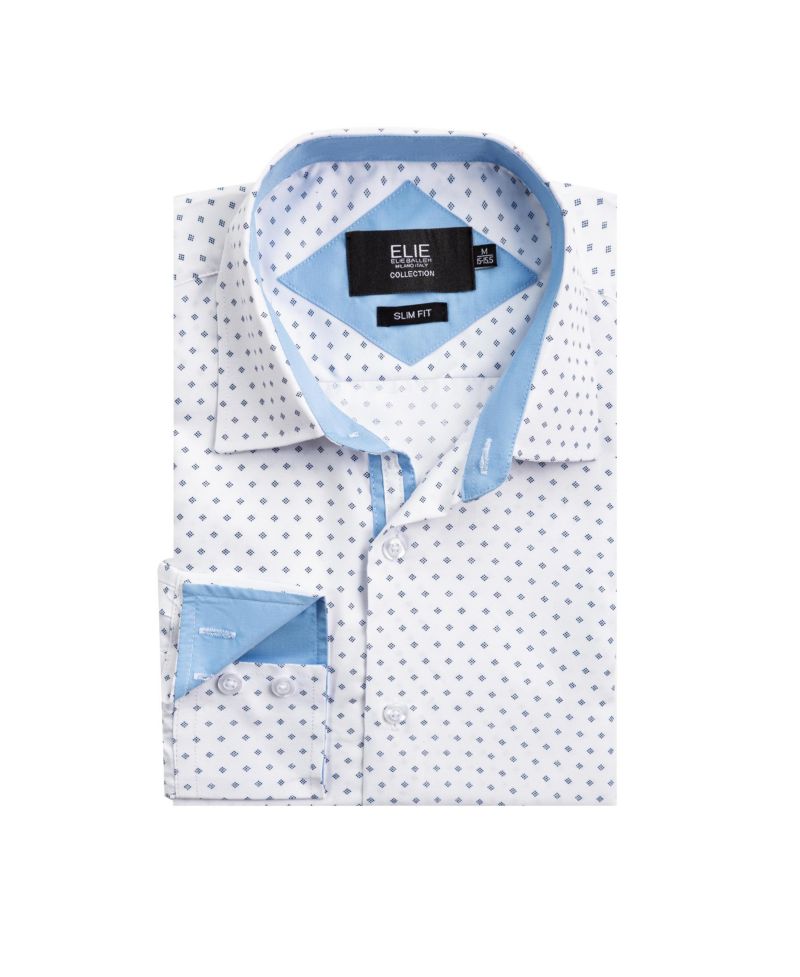 Big Boys White Micro Ditsy Print Slim Fit Shirt for