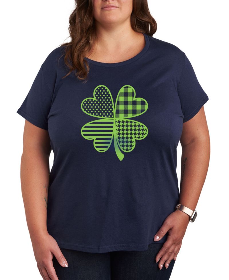 Plus Size Trendy Patterned Shamrock Graphic Crew Neck T-Shirt