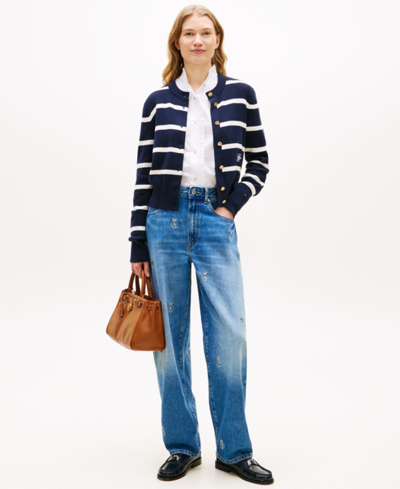 Women's All-Over Crest Wide-Leg Barrel Jeans