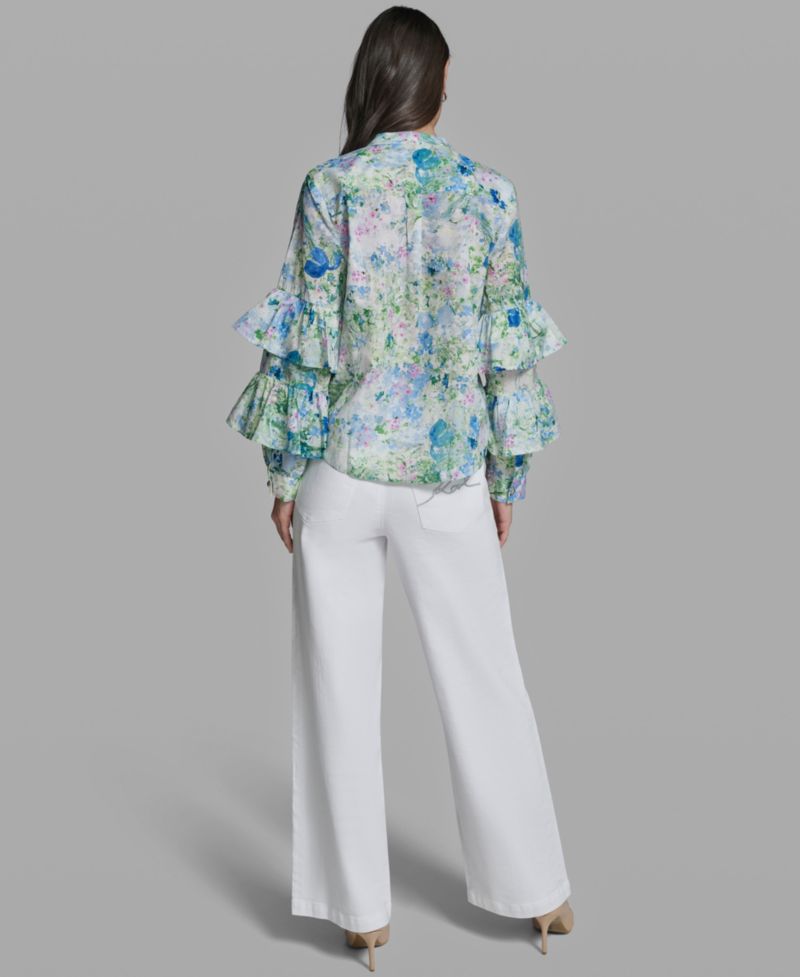 Women's Long-Sleeve Collared Printed Shirt