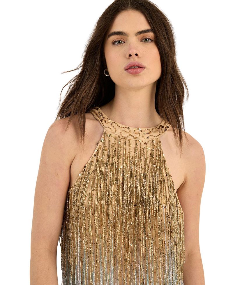 Women's Ombre Beaded Tassel Mini Dress