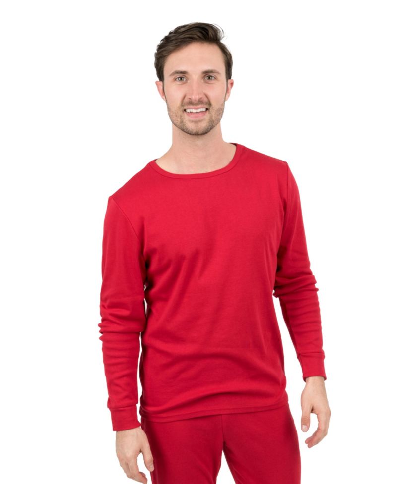 Mens Matching Family Two Piece Cotton Long Sleeve Shirt and Pants Solid Color Pajamas