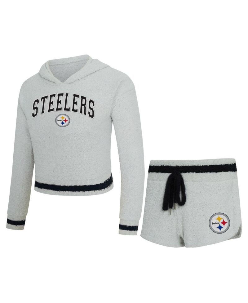 Women's 2-Piece Gray Pittsburgh Steelers Whitley Long Sleeve Hoodie Top and Shorts set