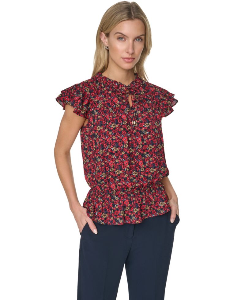 Women's Peplum Flutter-Sleeve Pull-On Blouse