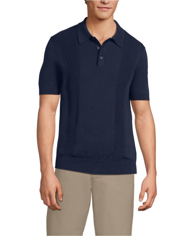 Men's Short Sleeve Vertical Rib Button Down Sweater Polo