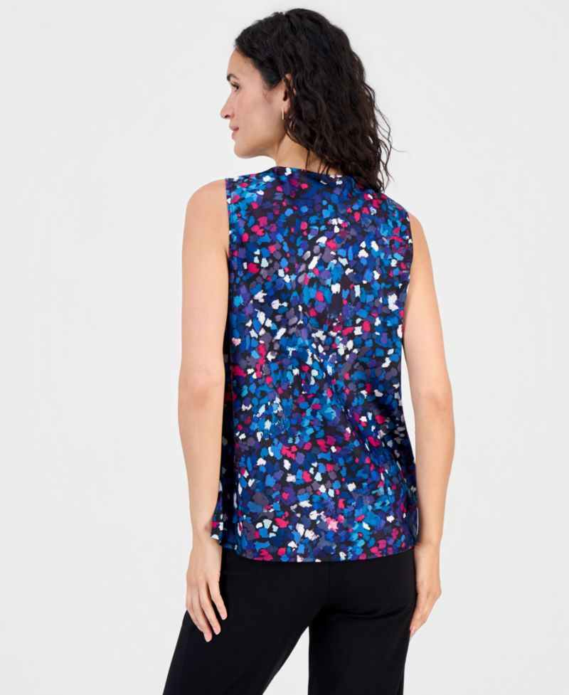 Women's Printed Pleated Cowlneck Sleeveless Top
