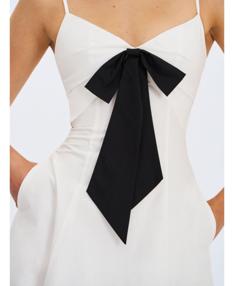 Women's Corinne White Poplin Flared Maxi Dress with Removable Bow