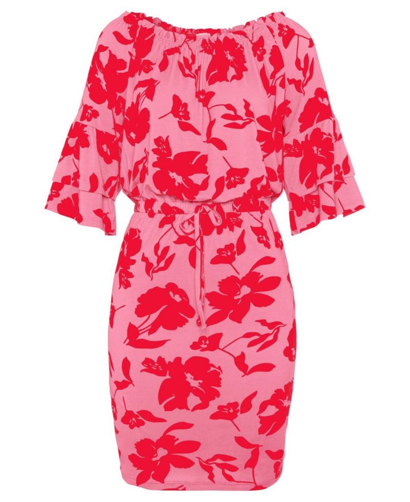 Women's Viscose Floral Print Off Shoulder Multiway Short Dress