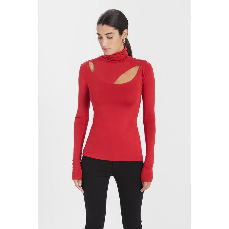 Women's Dahlia Edgy Neckline Long-Sleeve Cutout Fitted Jersey Top