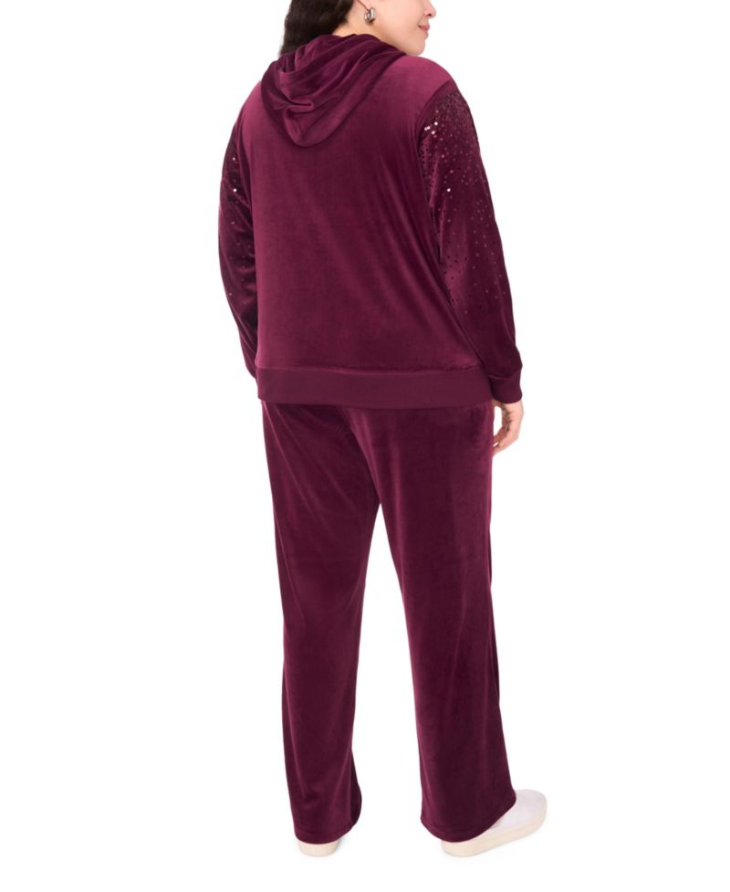 Plus Size Velour Zip-Front Hoodie Jacket