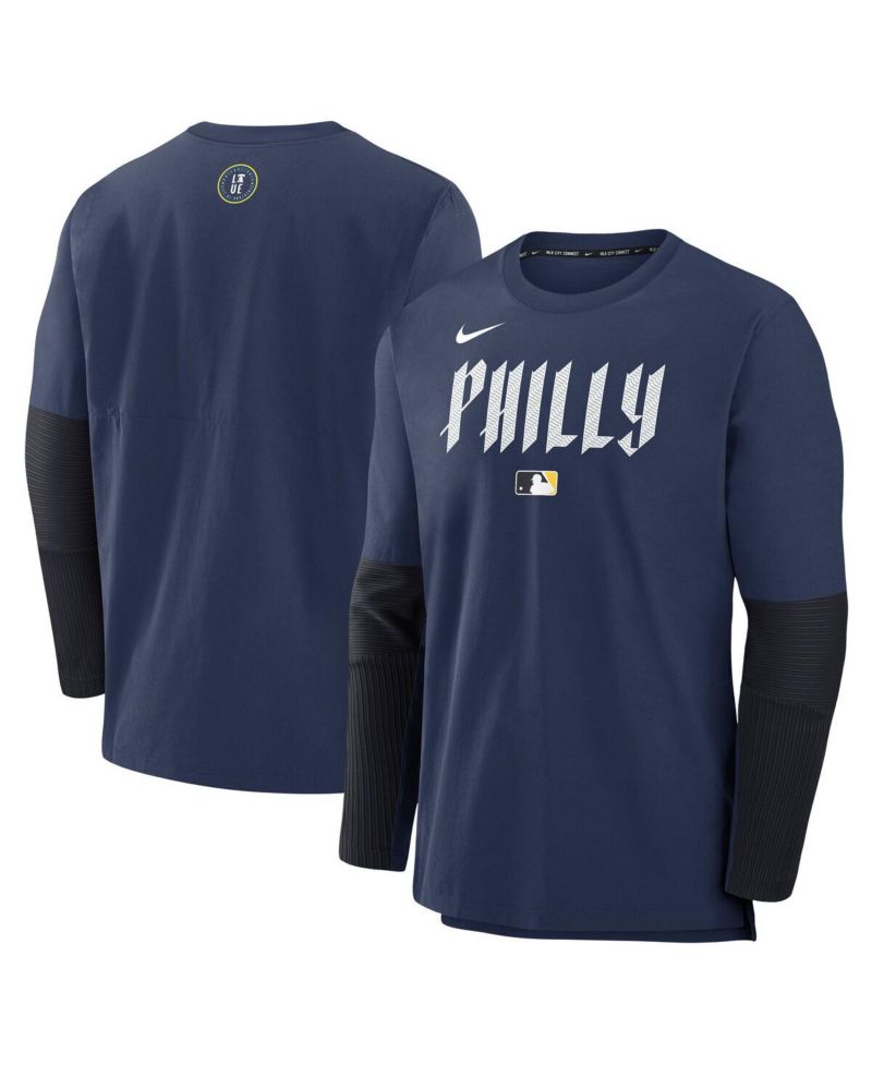Men's Navy Philadelphia Phillies Authentic Collection City Connect Lightweight Player Tri-Blend Performance Long Sleeve T-Shirt
