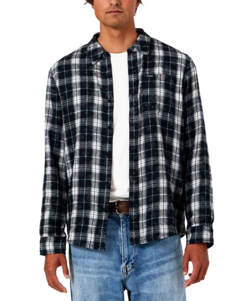 Men's Ocean Coast Plaid Long-Sleeve Logo-Print Button-Down Shirt