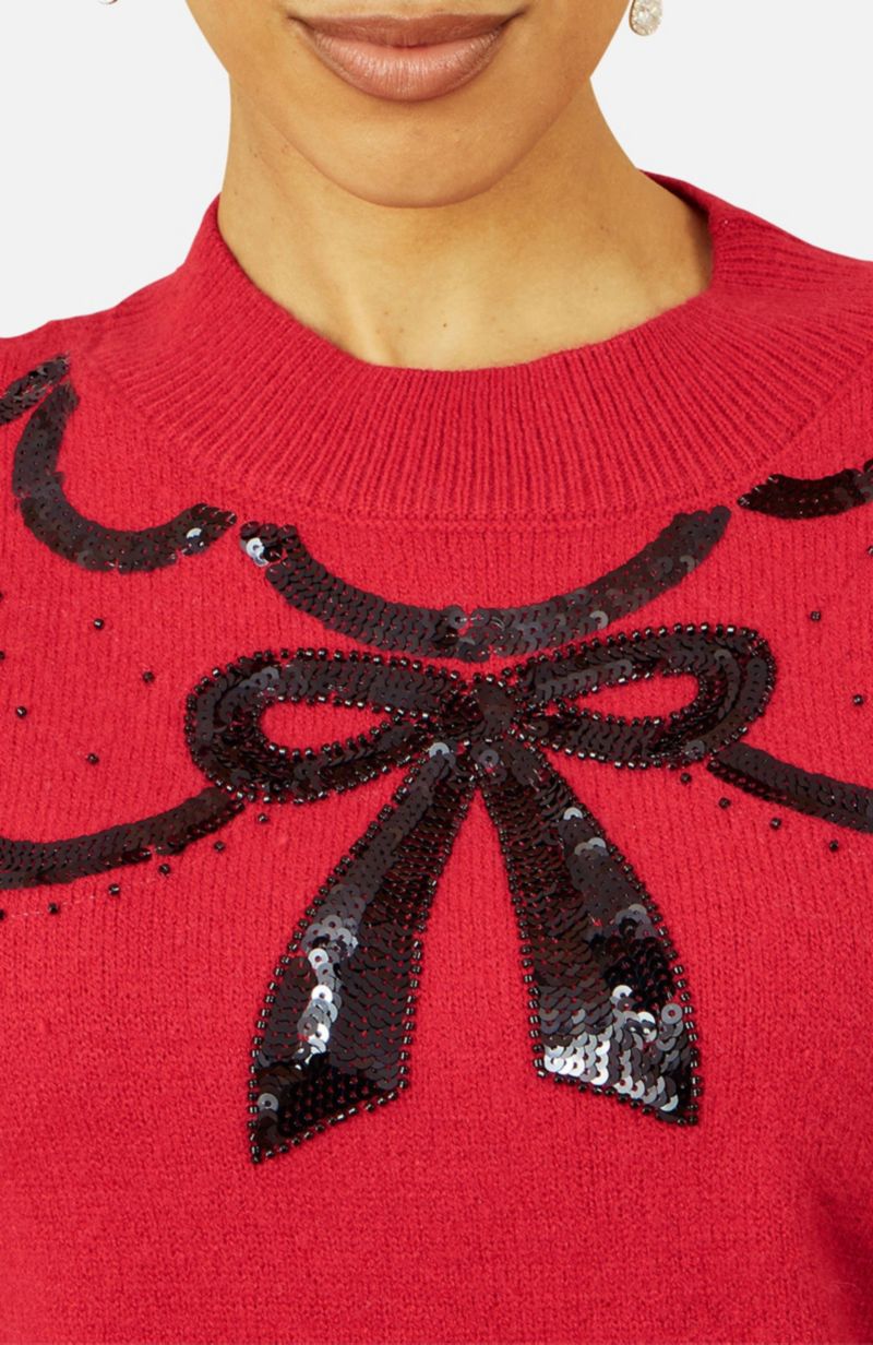 Women's Sequinned Bow Neckline Sweater