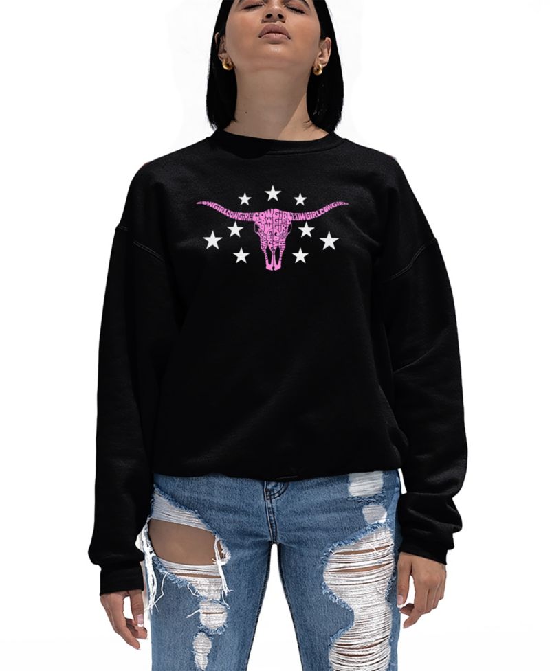 Women's Cowgirl Cowskull Word Art Crewneck Sweatshirt