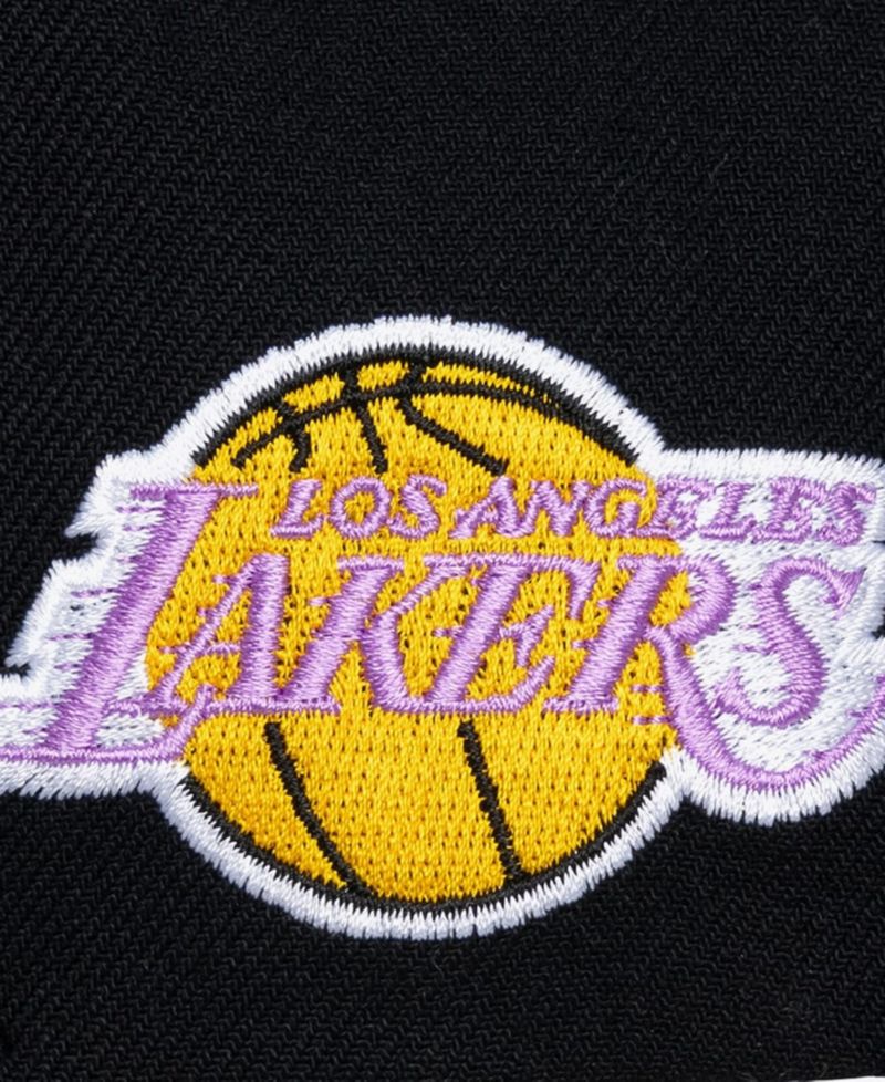 Men's Black Los Angeles Lakers Hardwood Classics Old School Stacked Text Snapback Hat
