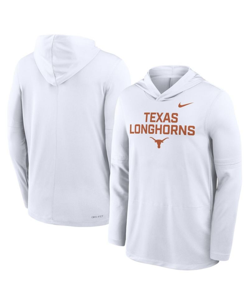 Men's White Texas Longhorns 2025 Sideline Performance Long Sleeve Hoodie T-Shirt