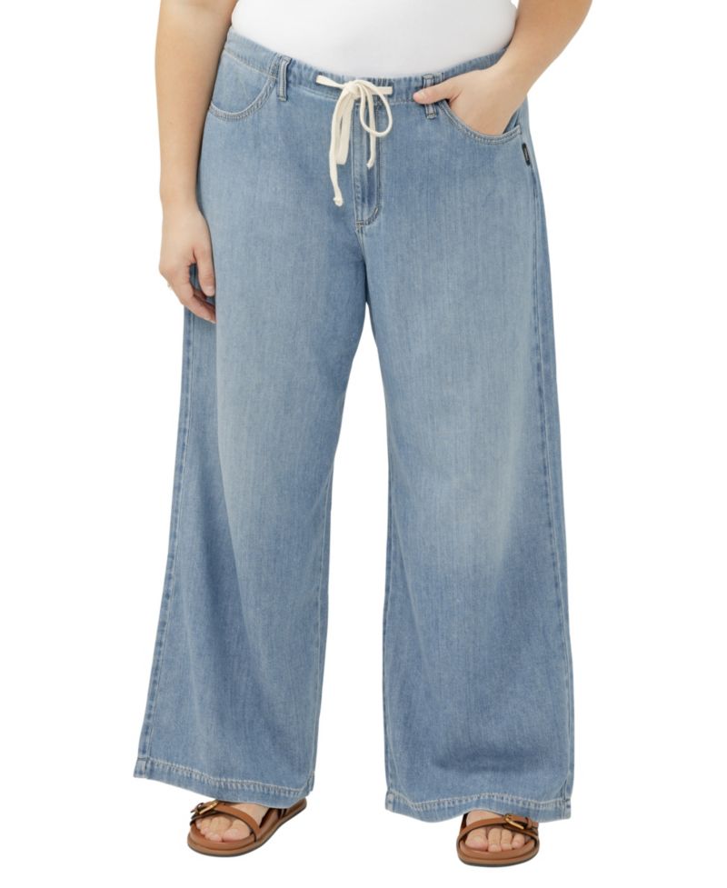 Plus Size Wide-Leg Drawstring Jeans