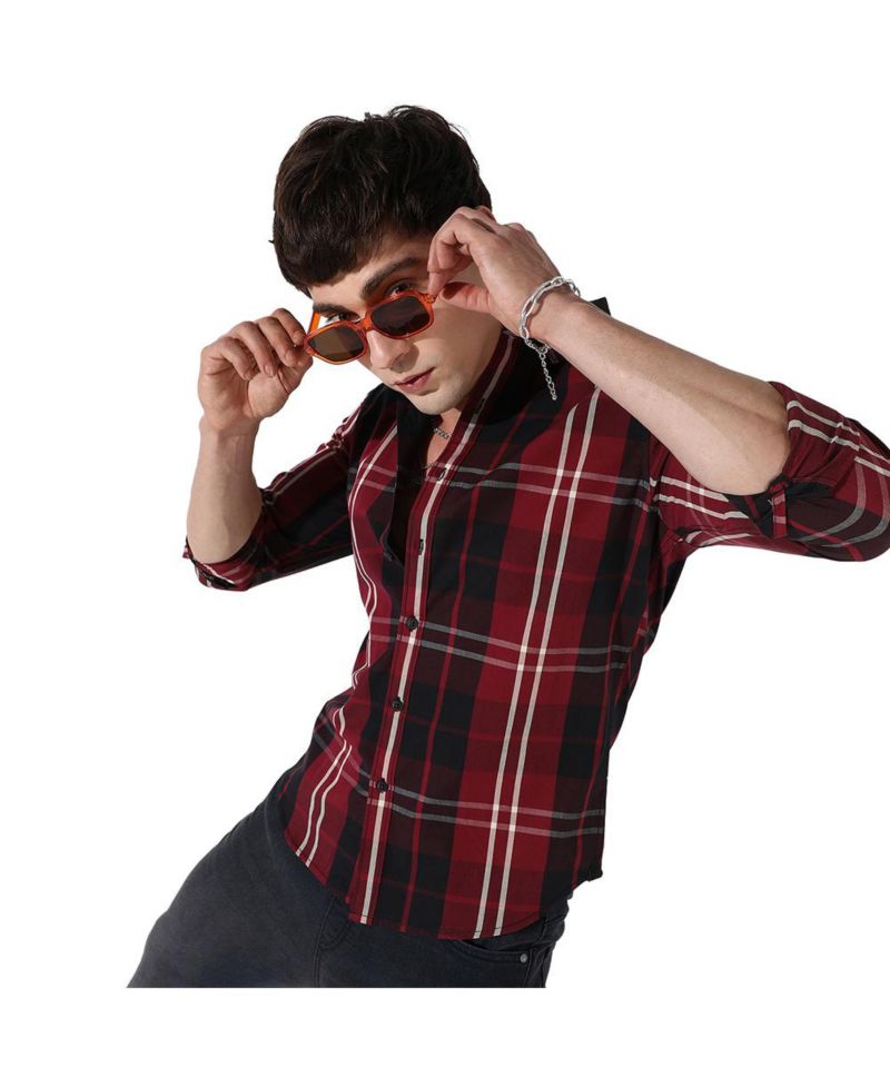 Men's Plaid Red Cotton Shirt