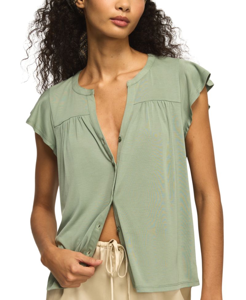 Women's Sandwash Flutter-Sleeve Button-Up Top