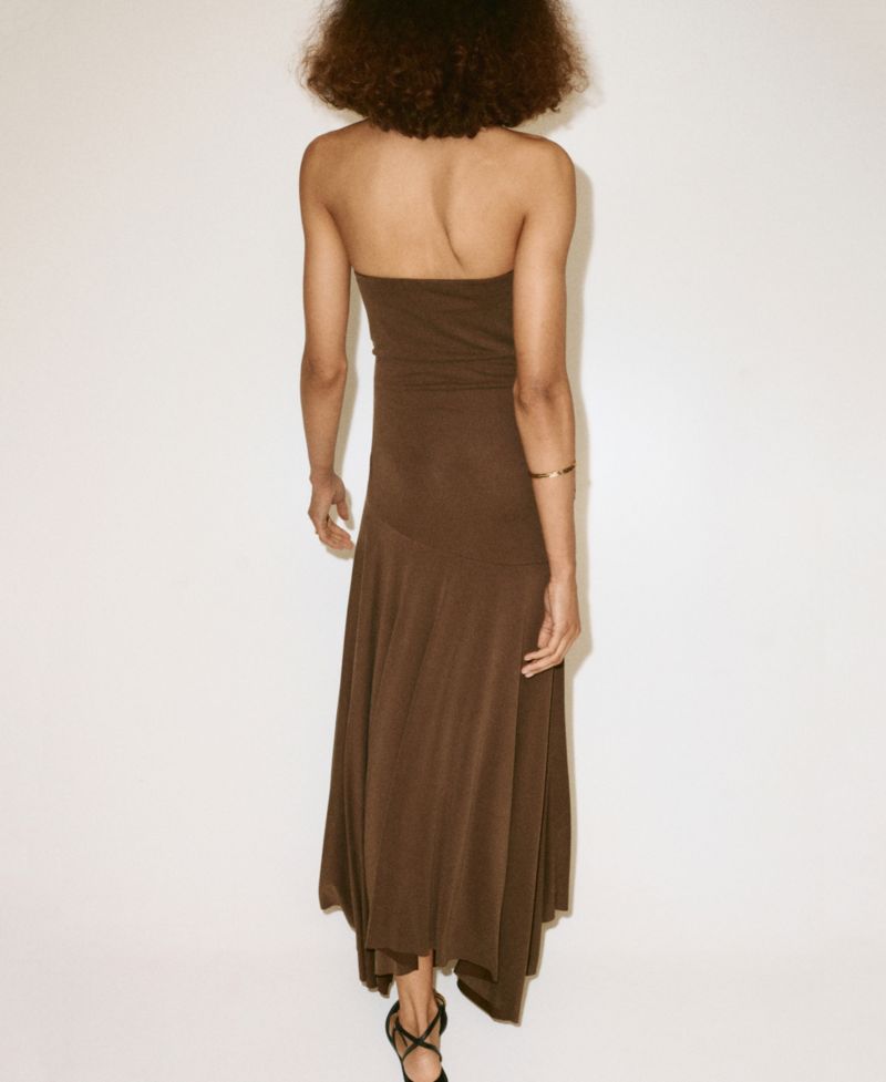 Women's Asymmetric Bandeau Ruched Midi Dress
