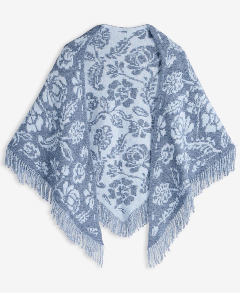 Women's Two-Tone Folk Floral Jacquard Triangle Knit Scarf