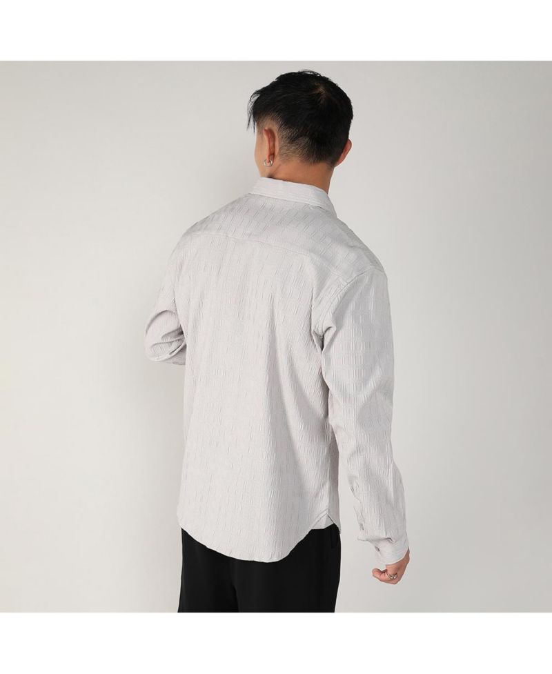 Men's Greige Textured Ruched Shirt