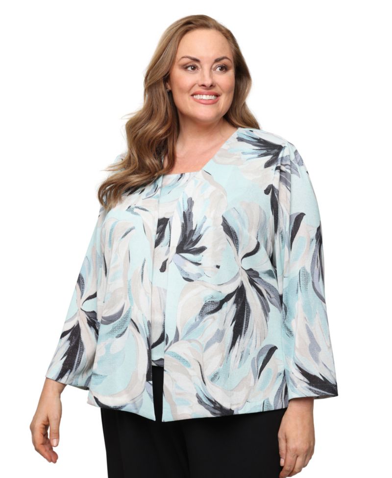 Plus Size Scoop Neck Top And Jacket, 2-Piece Set