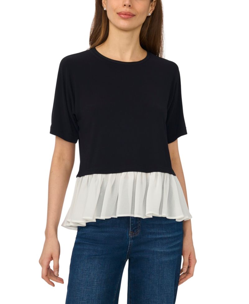 Women's Short-Sleeve Pleated Hem Top