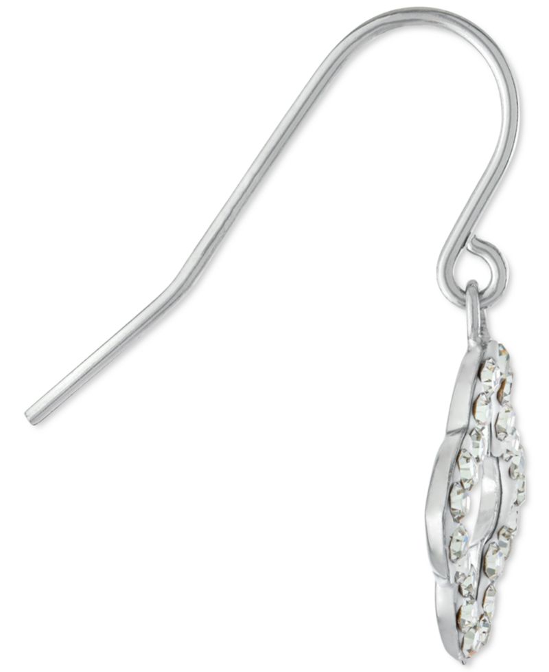Crystal Pav&eacute; Clover Drop Earrings in Sterling Silver