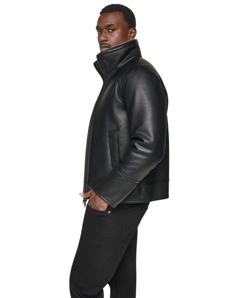Men's Faux Fur Lined PU Jacket