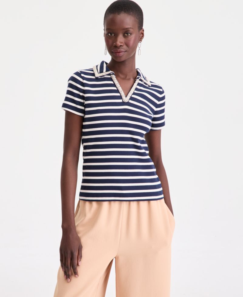 Women's Embellished Rib Polo Top