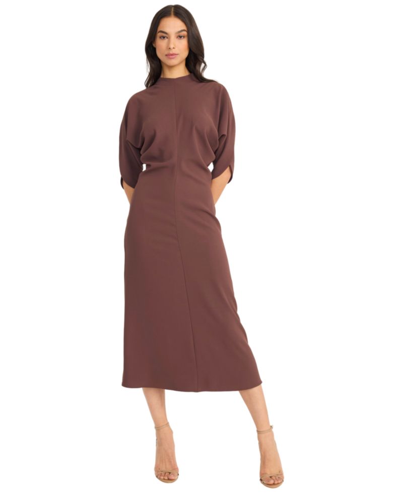 Women's Mock-Neck Three-Quarter Sleeve Midi Dress