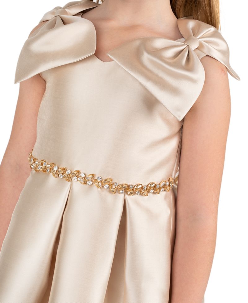 Girls' 2T-6X Mikado Bow Shoulder Pleated Dress