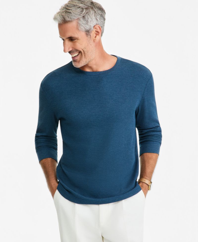 Men's Thermal Long-Sleeve Ribbed Crewneck Sweater