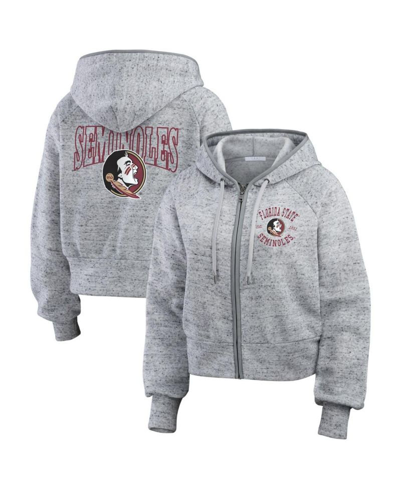Women's Heather Gray Florida State Seminoles Wear Speckle Double-Hit Raglan Full-Zip Hoodie