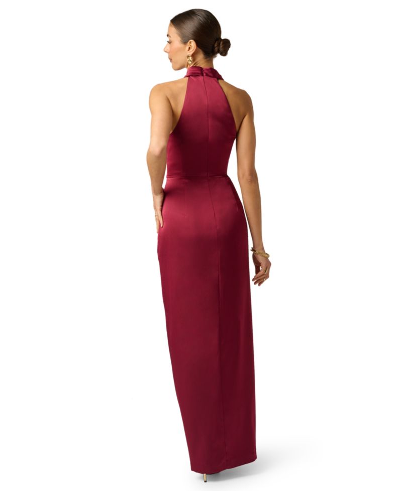 Women's Stretch Satin Halter Neck Ball Gown